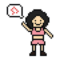 Obraz premium Cartoon pixel character cute woman exercises training dance lifestyle music decoration life style 8 bit female girl dance with music game 8bit fitness isolated PNG vector.