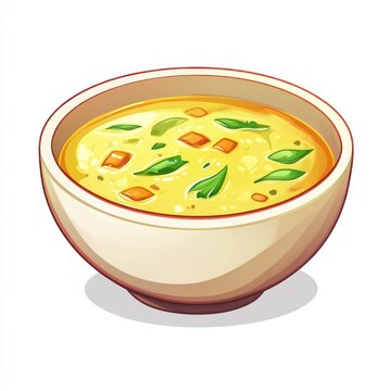 recommend clip art: Cartoon bowl of vegetable soup, vibrant colors, food illustration, healthy eating