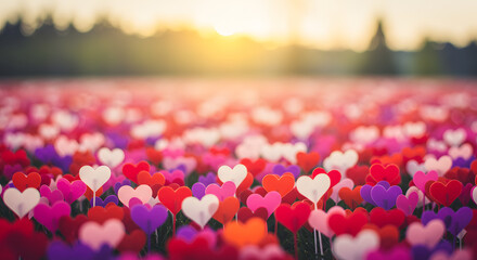 Obraz premium Background for Valentine's Day showcasing a Field of Hearts. 