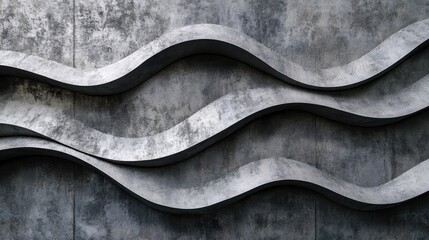 Curved Gray Textured Wall Design with Close-Up Waves and Patterns for Modern Interior Backgrounds
