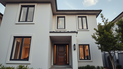 Fototapeta premium Luxury Modern House Exterior: Contemporary Home Design and Architecture. Real Estate Photography of a Stylish New Residence