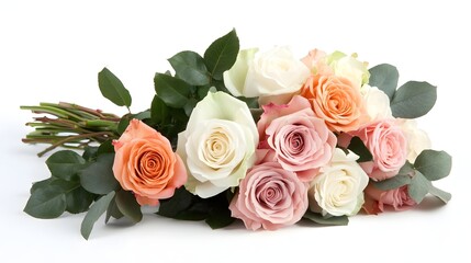 Delicate Pastel Rose Bouquet Arrangement on a White Background