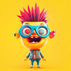 Colorful Cartoon Character with Spiky Hair and Fun Glasses