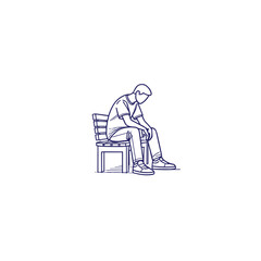 Minimalist Sitting Person on Bench Vector Illustration