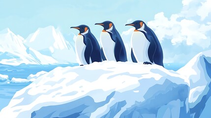 Fototapeta premium Penguins Standing Proudly on an Iceberg in a Frozen Landscape
