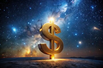 Golden Dollar Sign Night Photography, Financial Prosperity, Abstract Art,  Night Sky,  Money, Investment