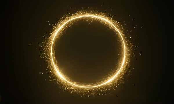 gold neon light animation moving in circle shape,