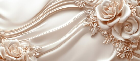 Soft Beige Floral Embossed Texture with Flowing Lines and Decorative Roses, Featuring Space for Text Overlay