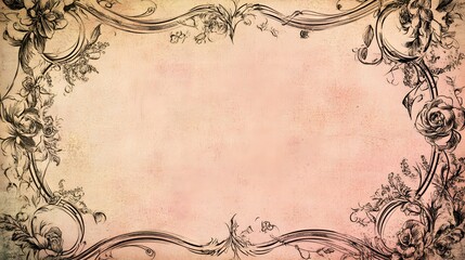 A soft blush pink background with hand-drawn floral designs around the edges, empty space in the center