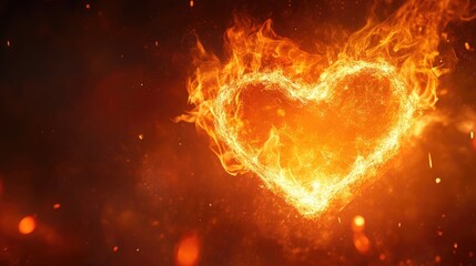 Fototapeta premium Fiery Heart Shape Greeting Card Background with Copy Space for Hearth Day Celebration and Romantic Messages