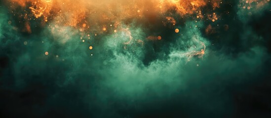 Obraz premium Colorful Abstract Background with Green and Orange Bokeh Effects and Dark Textured Space for Custom Text Placement