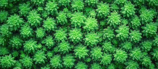 Lush Green Cactus Garden Aerial View Featuring Dense Succulent Plant Texture with Ample Empty Space for Textual Overlay.