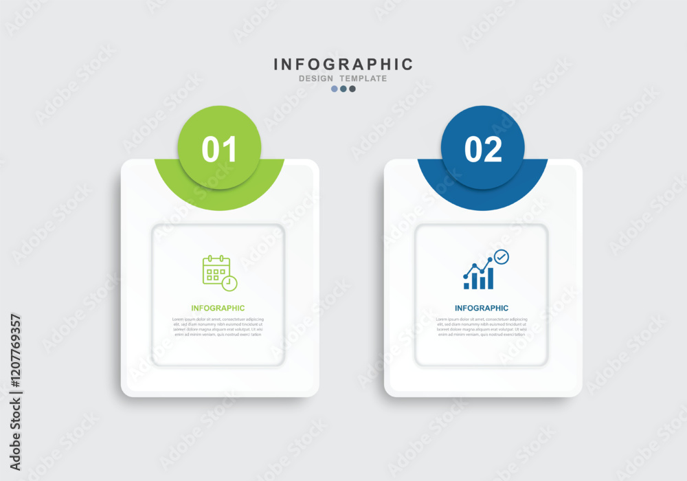Poster vector infographic label design template, with icons and 2 options or steps.