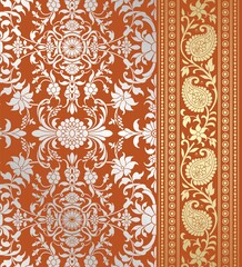 wedding card design, traditional paisley floral pattern , royal India	