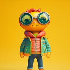 Fototapeta premium Brightly Colored Cartoon Character with Glasses and Vibrant Outfit