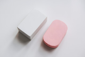 A 3D rendering of erasers on white background used for office work