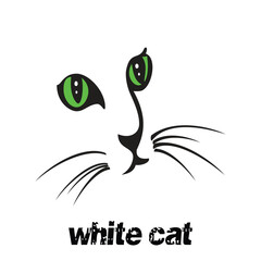 Cat face sketch with green glowing eyes vector illustration