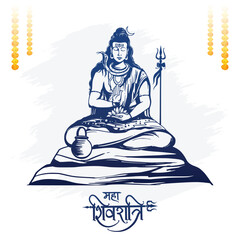 Maha shivratri celebration card baackground with lord shiva hand draw sketch design