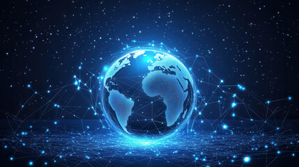 Fototapeta premium Digital earth with glowing connections and stars in background