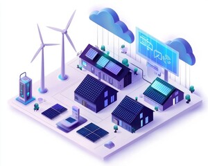 Renewable Energy Solutions in Smart City Design Concept Illustration