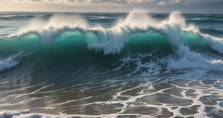 Fototapeta premium Ocean waves creating a foamy layer on the surface of the sea, ocean wave, ocean waves