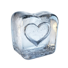 ice cube with heart inside, transparent background