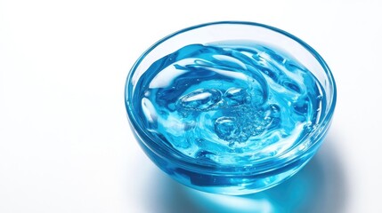 Hand Sanitizer Gel in Clear Bowl with Blue Liquid on White Background for Hygiene and Health Awareness Themes