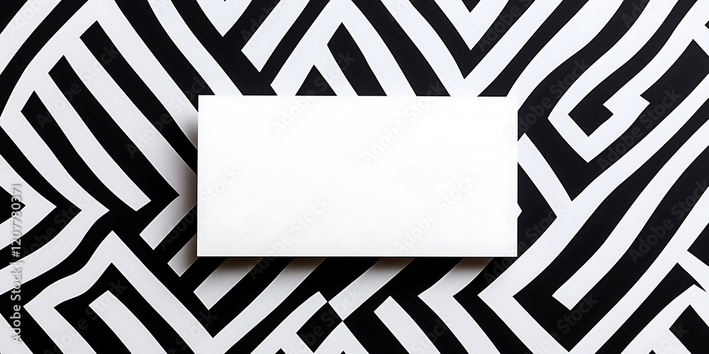 Fototapete blank white card on a black and white striped background. perfect for adding your own text or design
