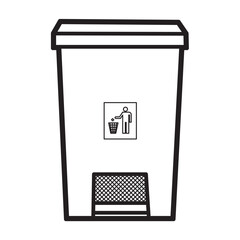 black and white vector image, front view of step-open trash can