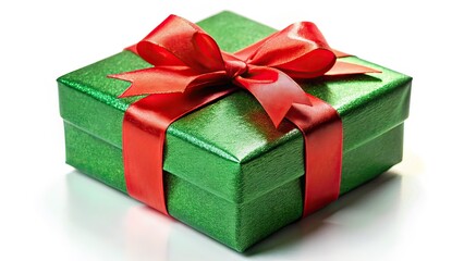 Obraz premium Green Gift Box with Red Ribbon Macro Photography