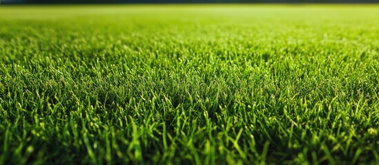 Vibrant green grass covering the field of a soccer stadium, featuring an expansive area for accompanying text or graphics.