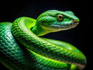 Green Snake Black Background High Depth of Field AI Photo