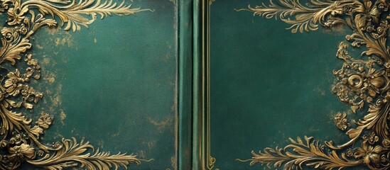 Elegant green book with ornate gold lettering and decorative elements set against a textured background, featuring ample empty space for personalized text.