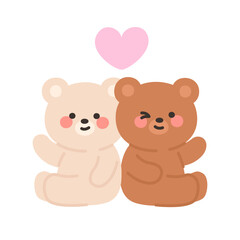 Romantic Bears Sitting Together with Pink Heart