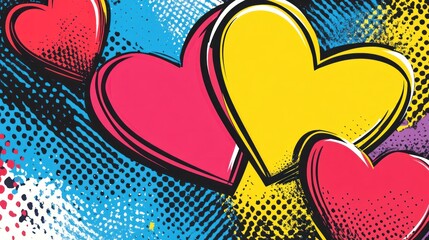 Colorful Hearts Pop Art Background
