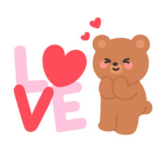 Playful Bear with Floating LOVE Text and Hearts