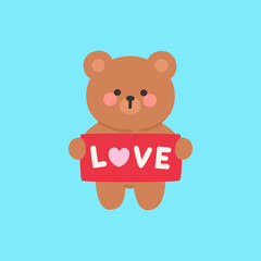 Cute Bear Holding a Red LOVE Signboard