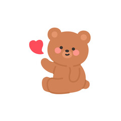 Fototapeta premium Cute Brown Bear Sitting with Heart Shaped Kiss in Valentine Day Theme