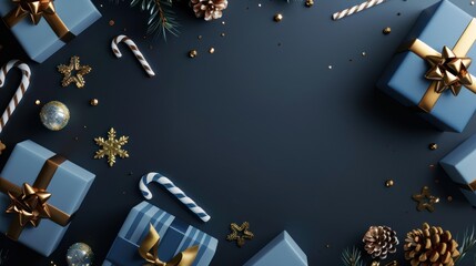 Christmas Gift Decor - Festive Blue & Gold