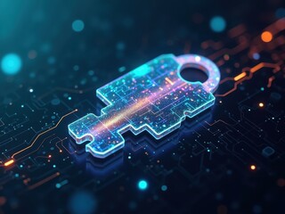 Dive into the world of cryptography with a digital representation of a key highlighting data security and modern technology