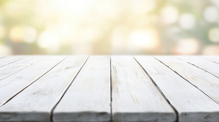 Wooden table surface with blurred background and copy space for text or product placement