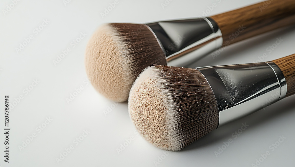 Wall mural Make-up powder with a brush, isolated on a white background