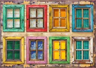 Grunge Windows Collage - Retro Square & Rectangular Frames