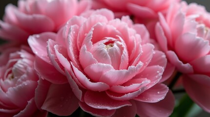 Naklejka premium Macro View of a Stunning Pink Peonies Adorned with Dew Drops