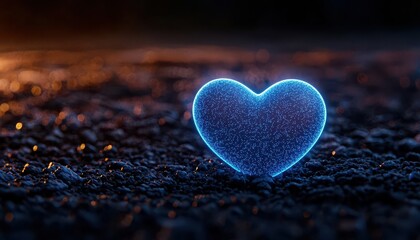 Fototapeta premium A glowing blue heart shape on a textured surface, symbolizing love and emotion.