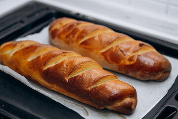 Freshly baked crispy loaf with golden crust