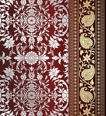 wedding card design, traditional paisley floral pattern , royal India	
