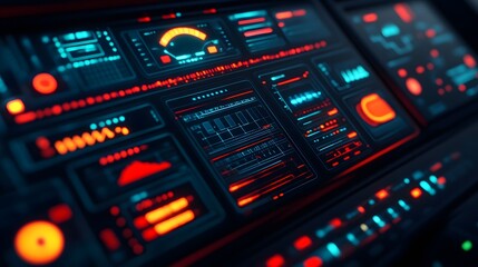 Obraz premium Futuristic Abstract Dashboard with Glowing Cargo Nodes and Tracking System Theme in 3D