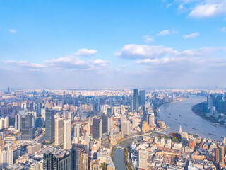 Fototapeta premium Aerial View of Shanghai skyline with Huangpu river