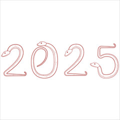 Chinese 2025 Contour New Year Numeric. Zodiac Asia Silhouette Snake